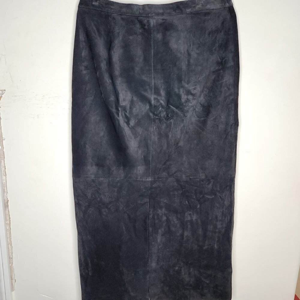 LAUREN Ralph Lauren 100% Suede Black Midi Skirt Academia Boho Western, sz 14 - Picture 6 of 11